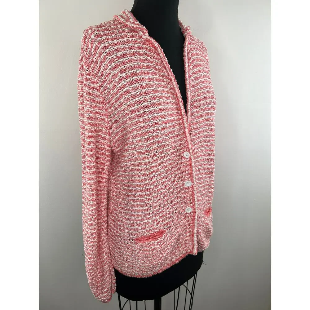 PAUL STUART Red White Knit Cotton Button-Up Sweater Cardigan 12 EU 48 ITALY